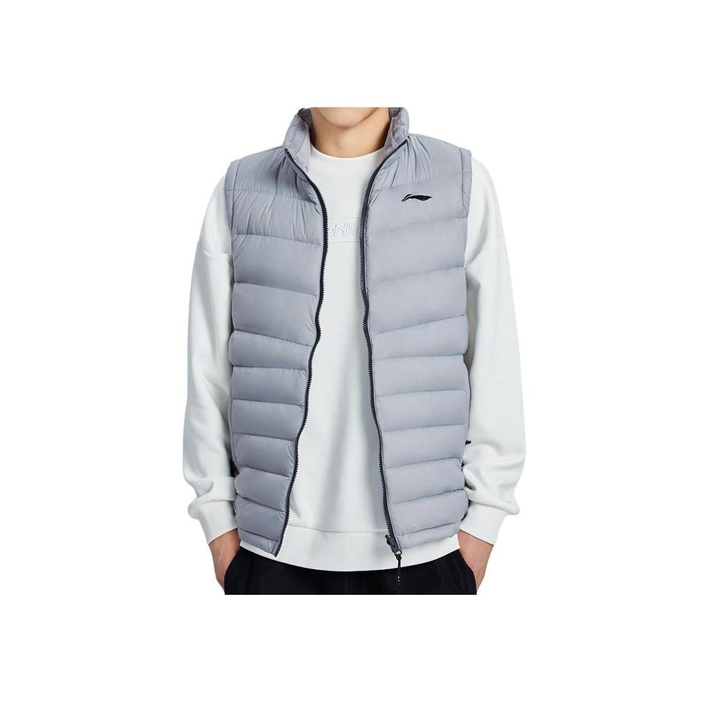 Li Ning Fitness Series Logo Print Windproof Warm Down Vest Men Vests Rock-Gray AMRR029-5