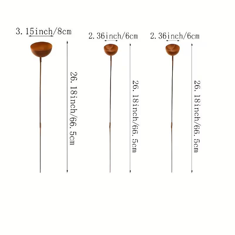 3Pcs Rustic Metal Rain Catcher Garden Stake Decorative Cup Rain Catcher Ornament For Yard Patio Lawn Outdoor Garden Decoration
