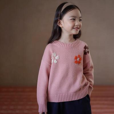Hacikis Girls' Sweet Pink Floral Knit Sweater
