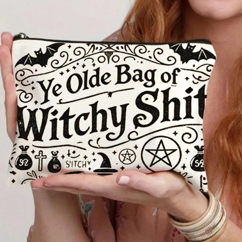 

Mystical Witchy Makeup Bag - Lightweight Zippered Cosmetic Pouch With Double-Sided Witch-Themed Print, Witchy Vibes, Crescent