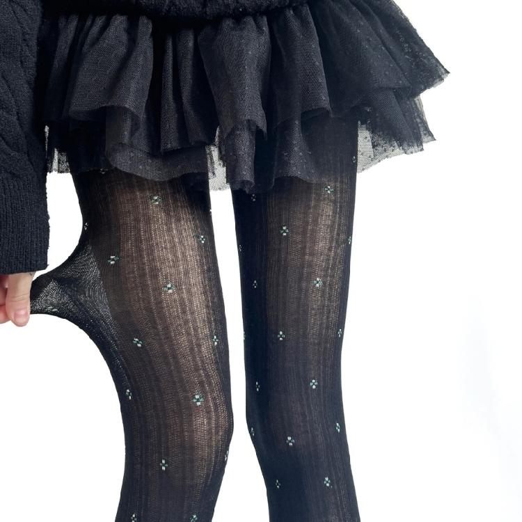 Women's Ribbed Cotton Tights with Flower Pattern High Elasticity Warmth Semi Opaque Pantyhose Slimming Leggings Hosiery
