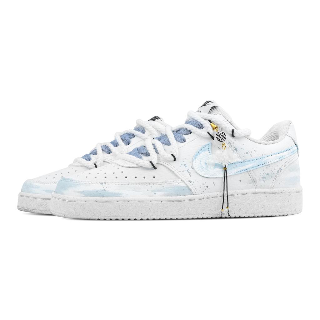 Nike Court Vision 1 Crushed Jade Smoke Abrasion Resistant Low top Skateboard Shoes Men's Blue White DH2987-101(Team773-)
