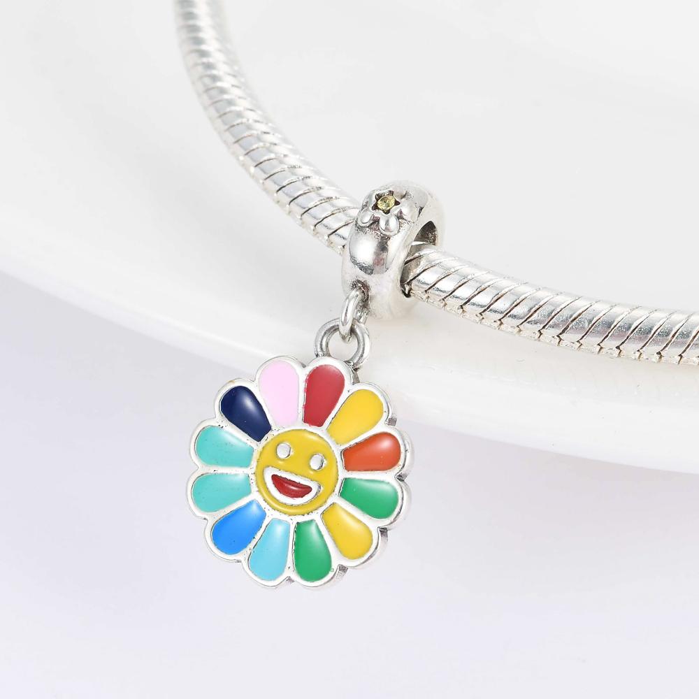 925 Silver Charm Bracelet Women Jewelry Spring Series Golden Sunflower Butterfly Bee Accessories