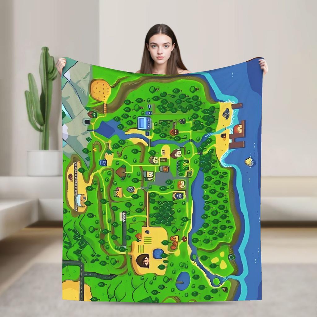 The best Stardew Valley farm-Flannel Blanket  Soft Durable Throw Blanket for Living Room Travel Pattern Bedspread Sofa Bed Cover