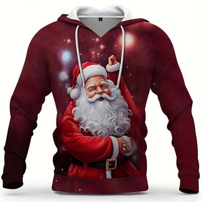 Sweat à capuche amusant avec imprimé Père Noël, Sweat à capuche cool pour hommes, Sweat-shirt à capuche décontracté à motif graphique pour hommes pour l'hiver et l'automne, Streetwear