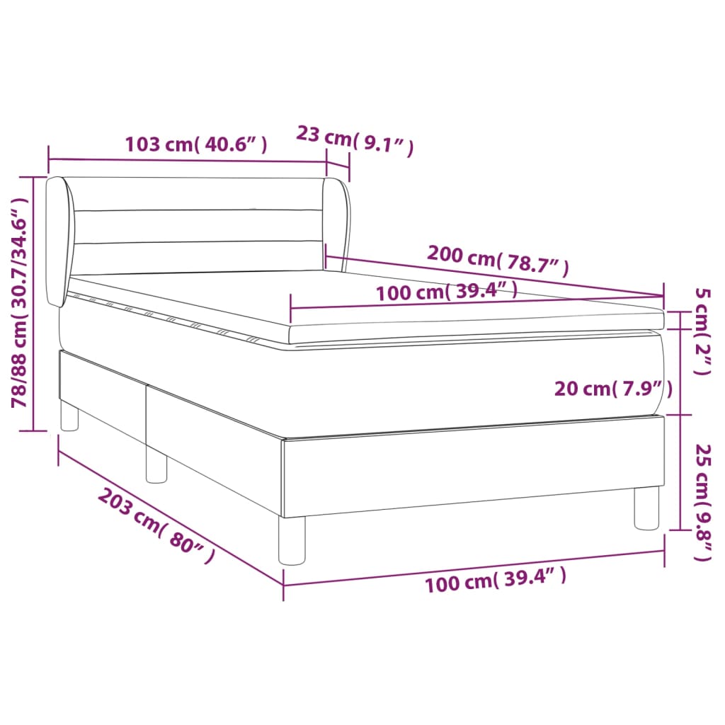 Vidaxl Continental Bed With Mattress, Dark Grey Velvet, 100X200Cm
