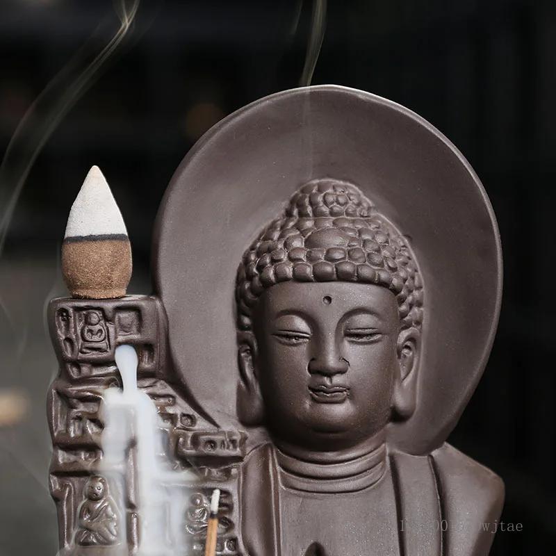 Chinese Style Backflow Incense Burner, Sculpture Purple Sand, Aromatherapy Furnace, Home Decor, Tibetan Buddha, Bodhisattva, 1Pc