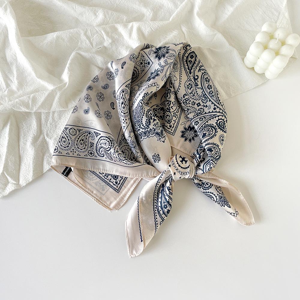 71Cm Silk Scarf Women's High-end Sense European and American Hot-selling Printed Fashion Scarf Retro Paisley Cashew Flower Satin Square Scarf