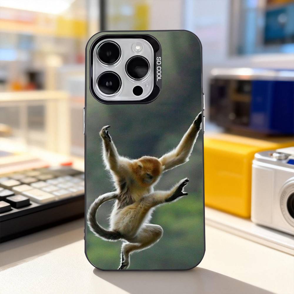 

Милая Обезьянка Смешной Чехол для Телефона Для iPhone 17,16,15,14,13,12,11,Pro,XS,Max,Plus,Mini,SE4,E IMD Матовый Черный iPhone13PRO