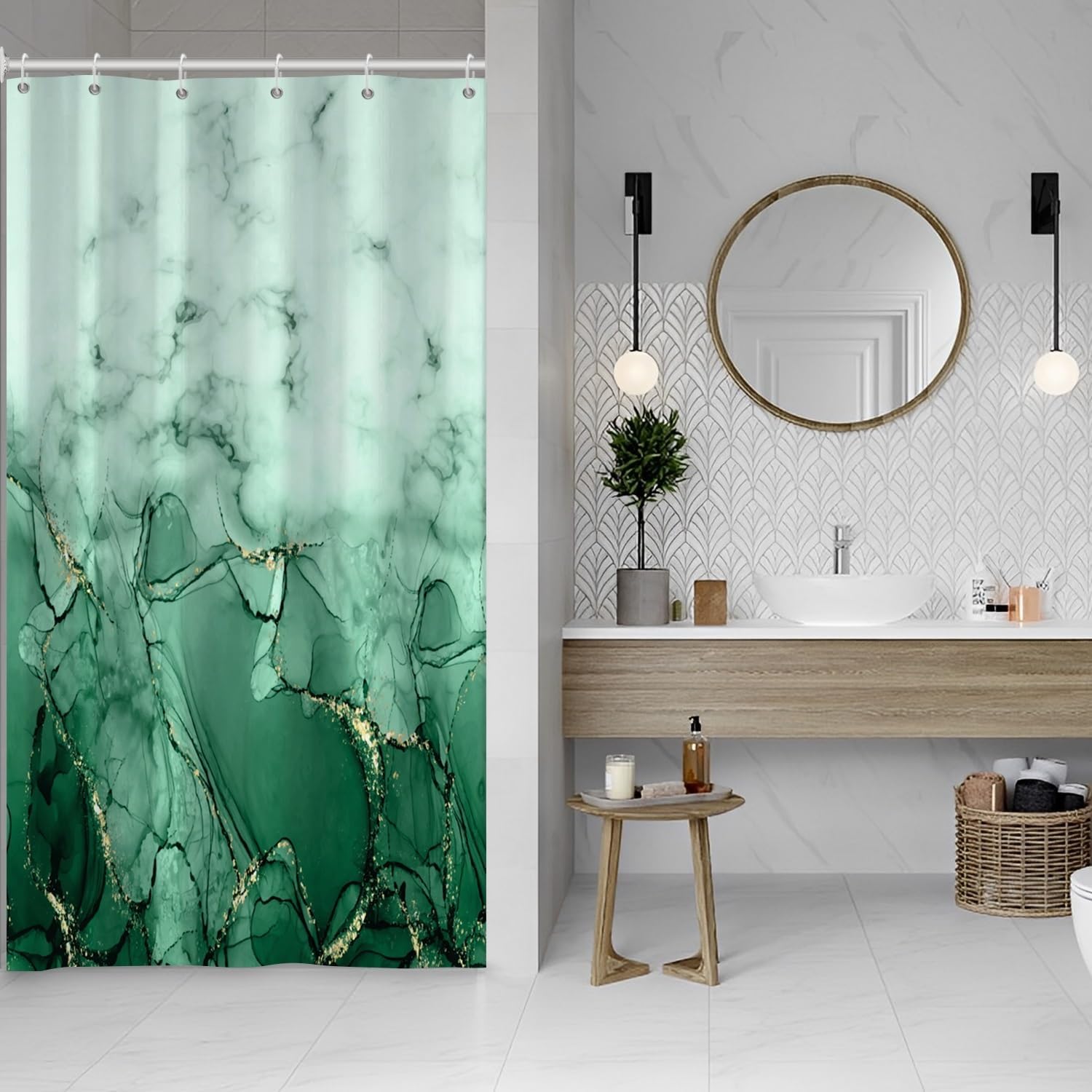

Purple Marble Shower Curtain For Bathroom, Abstract Waterproof Fabric Curtain Set With 12 Hooks, 71X71 Inches W60H190(CM)-1 Pcs