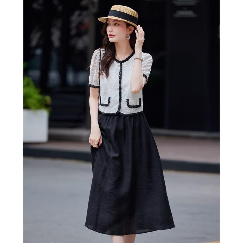 TERRE BLEUE Women's Summer Two-Piece Shirt & A-line Skirt Set