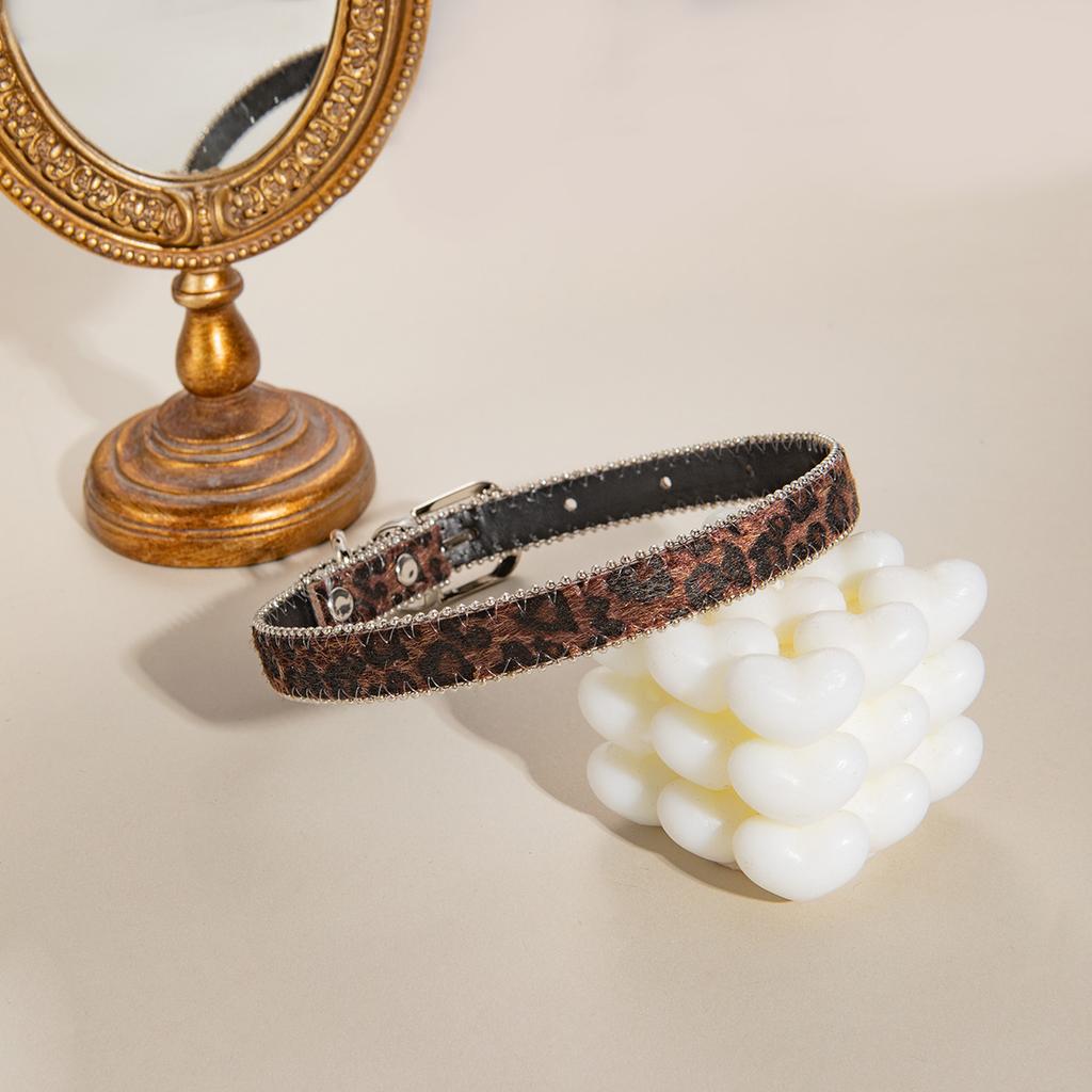 Sexy Spice Girl Leopard Print Belt Buckle Collar Women'S Niche Punk Subculture Design Sense Trendy Fashion Apparel