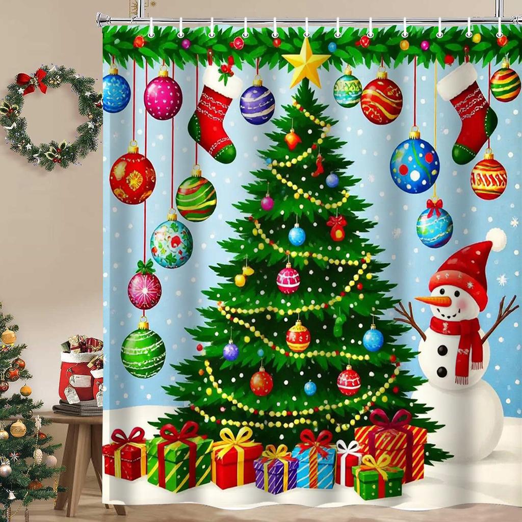Christmas Tree Shower Curtain, Bathroom  Shower Waterproof Curtain with 12 Hooks, Fish Shaped Home Decoration, Free Delivery