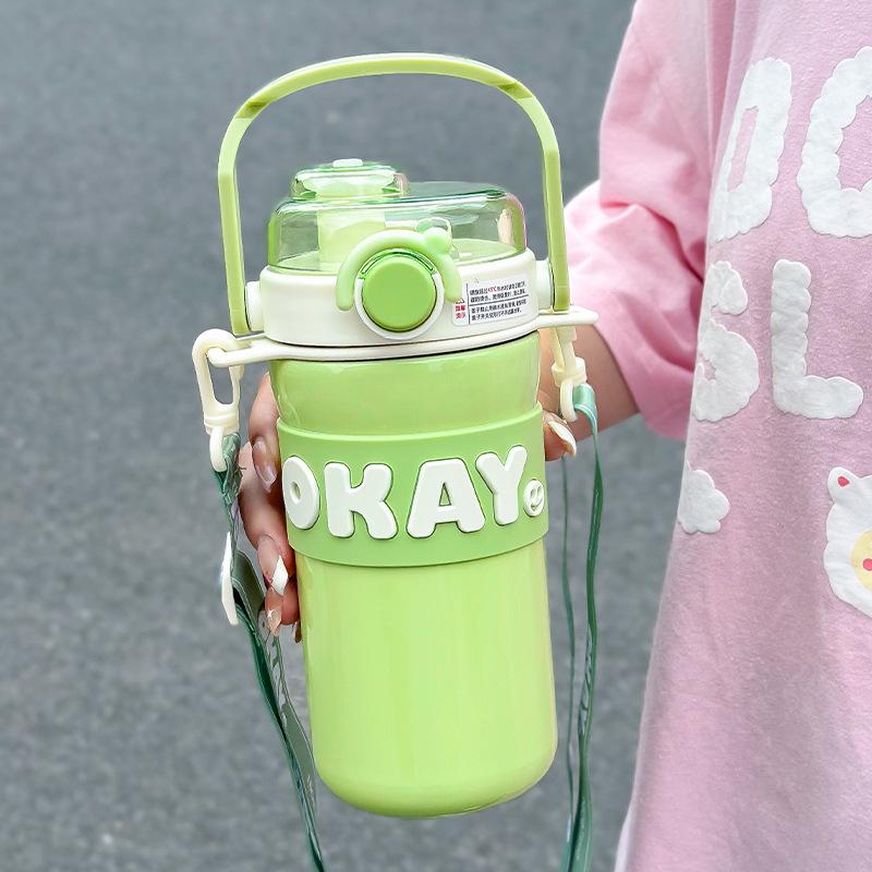 316 Stainless Steel Sports Thermos with Strap & Double Straw for Girls