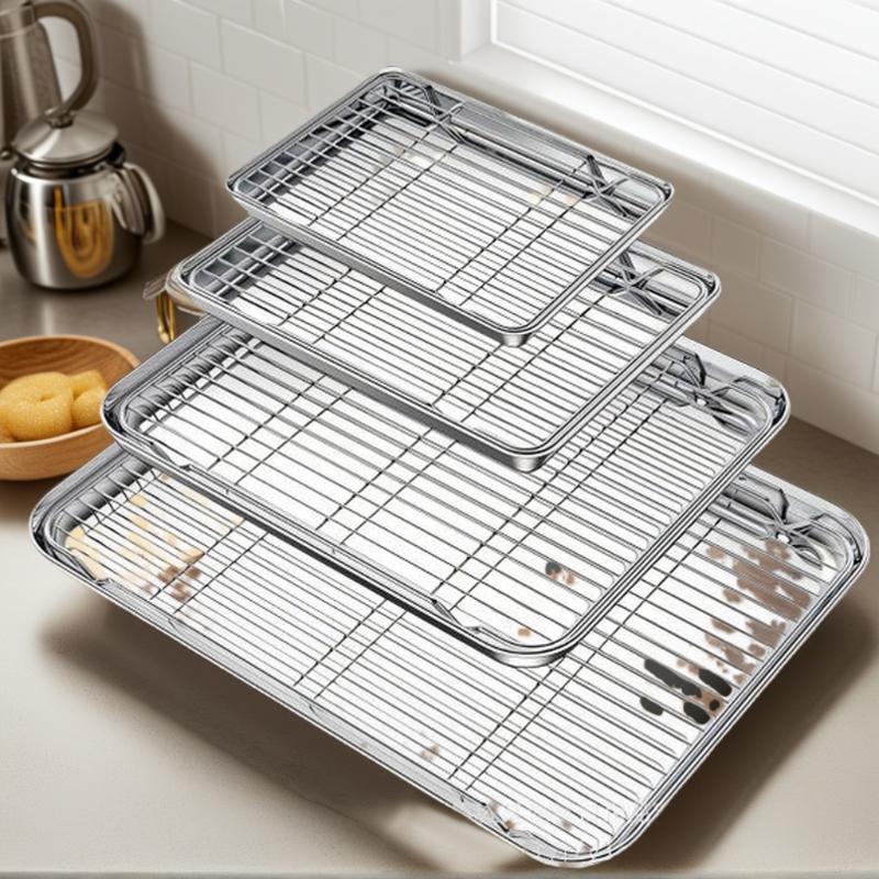 1 Piece Stainless Steel Baking Tray With Removable Cooling Rack Set Non-stick Oven Pan Cookie Sheet Bakeware Kit