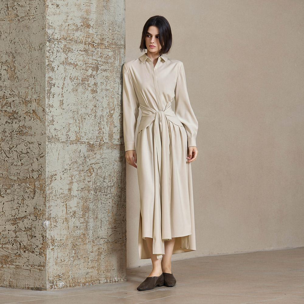 Waiwaiaiem Yy_Tie Waist Shirt Dress_2Color