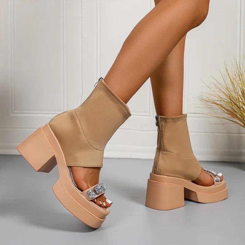 Crystal Women High Heels Sandals Casual Chunky Shoes Designer Fashion Pumps Elegant Woman Slippers 2025 Summer New Mujer Zapatos