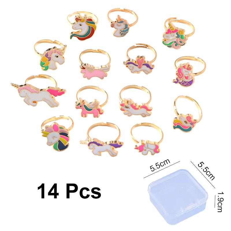 6/12/36pcs Cute Adjustable Rings Children Girls Pretend Play Makeup Toys Cartoon Crystal Jewelry Alloy Animal Enamel Rings