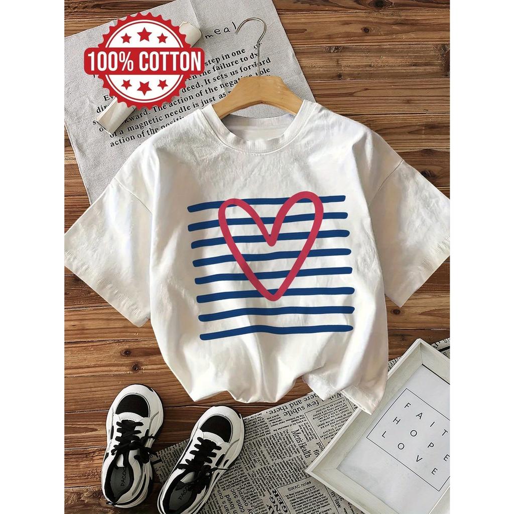 Graphic Love Heart Y2k 100% Cotton Women's Retro Print T-Shirt Soft Crew Neck Short Sleeve Top Vintage Shirt Design