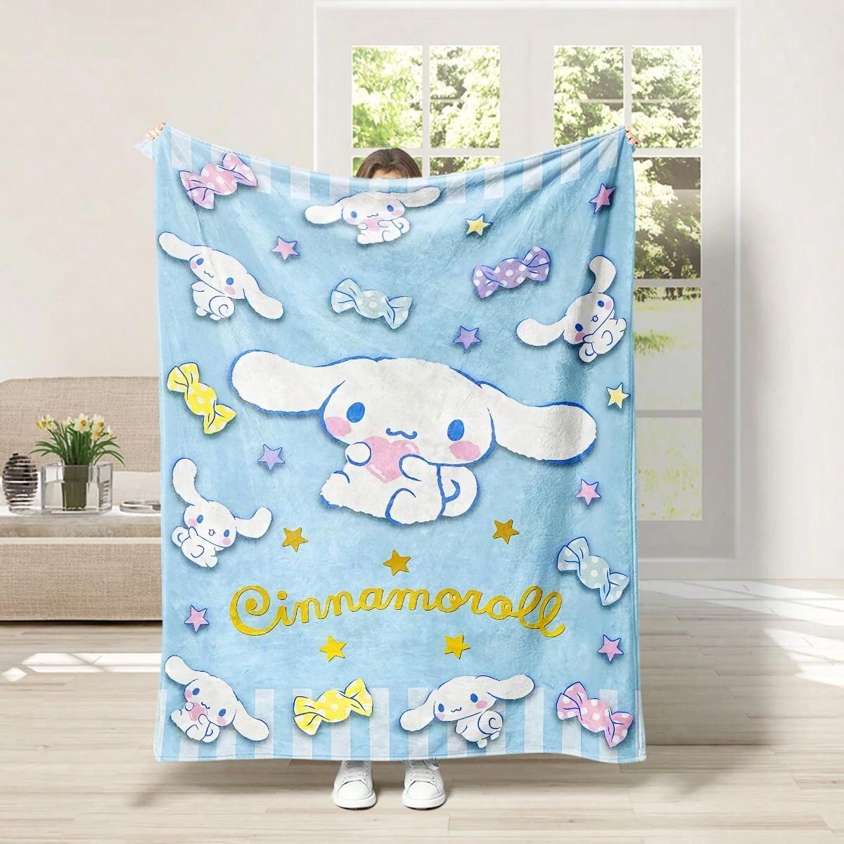 1pc Sanrio Cinnamoroll Flannel Blanket - 2D Single-Sided Print, Blue Candy Star Pattern, Bedroom Living Room Camping Throw 75cmx90cm