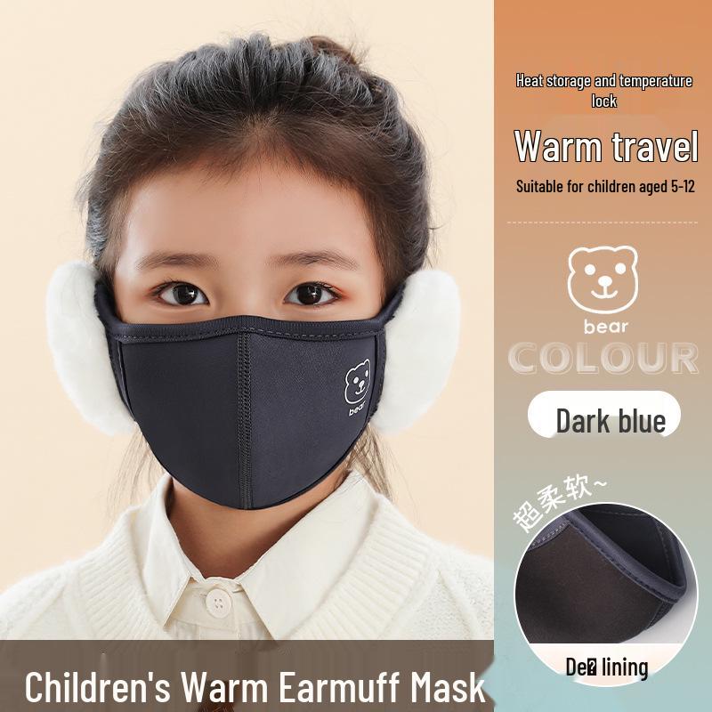 Kids' Cute Winter Earmuff Face Mask: Warm, Windproof, Breathable for School & Cycling