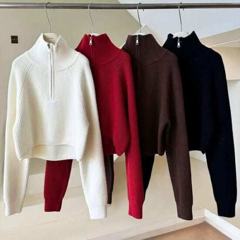 Rellawear Semi Turtle Neck Half Zip Knit 4color Rt241004