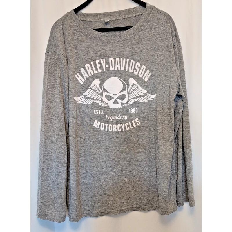 American Retro Harley Long Sleeve 1983 Legend Motorcycle Skull Loose Top