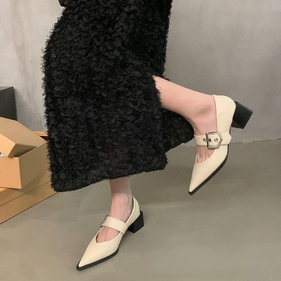 British Style Retro Pointed Mary Jane Small Leather Shoes Women's 2025 Spring and Autumn New Korean Version Thick Heel Shoes Loafer Single Shoes