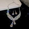Exquisite Rhinestone Water Drop Tassel Necklace & Earring Set - Luxurious European & American Style