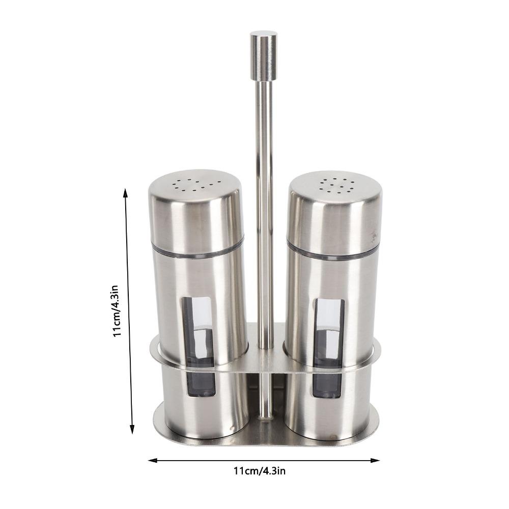 2pcs With Base Stand Salt And Shakers 304 Stainless Steel Spice Dispenser Set  For Kitchen