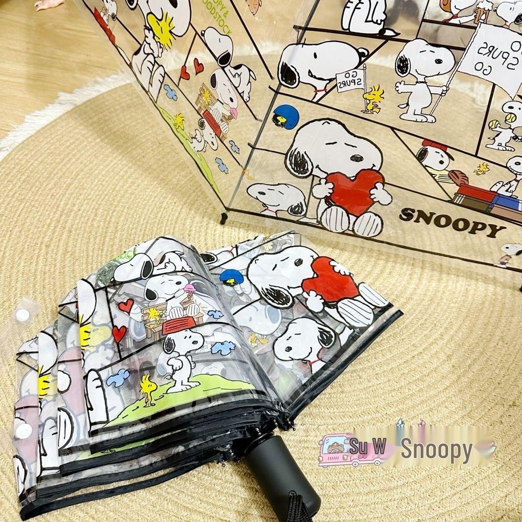 Korean Women's Transparent Automatic Folding Umbrella with Cute Cartoon Design