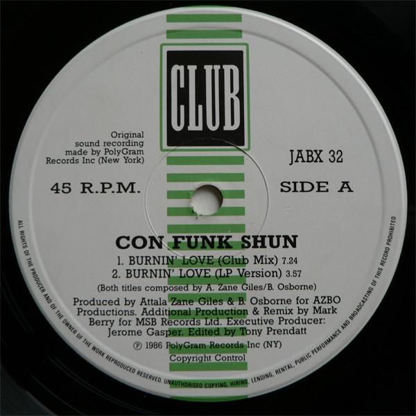 12inch Record CON FUNK SHUN Burnin Love JABX32 Club 1986 UK Dance Electronica Used