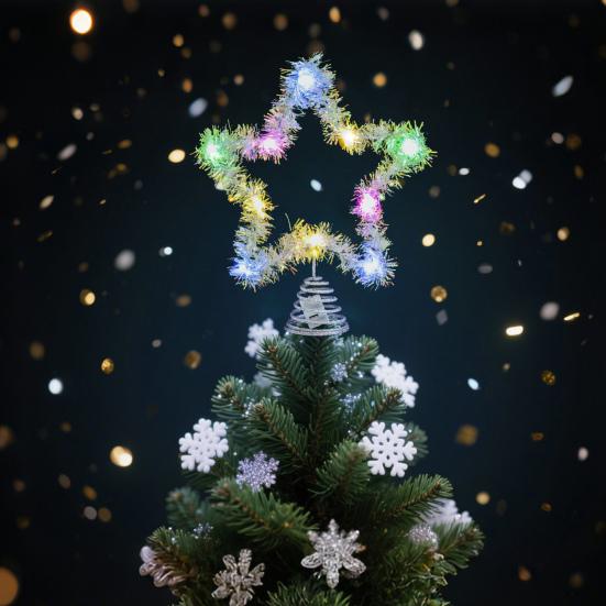 Christmas Tree Topper Star Lighted Star Decoration with Spiral Wire Base Xmas Tree Glittery Star for Festive Home Parties Decor