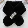 Cute Thickened Pearl Plush Scarf Soft Faux Rabbit Fur Korean Style Scarf Cross Warm Neck Warm Ring Women Girls