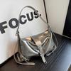 Silver Leather Crossbody Bags for Women Luxury 2024 Y2k Korean Fashion Underarm Shoulder Bag Female Armpit Bag Handbags Bolsas