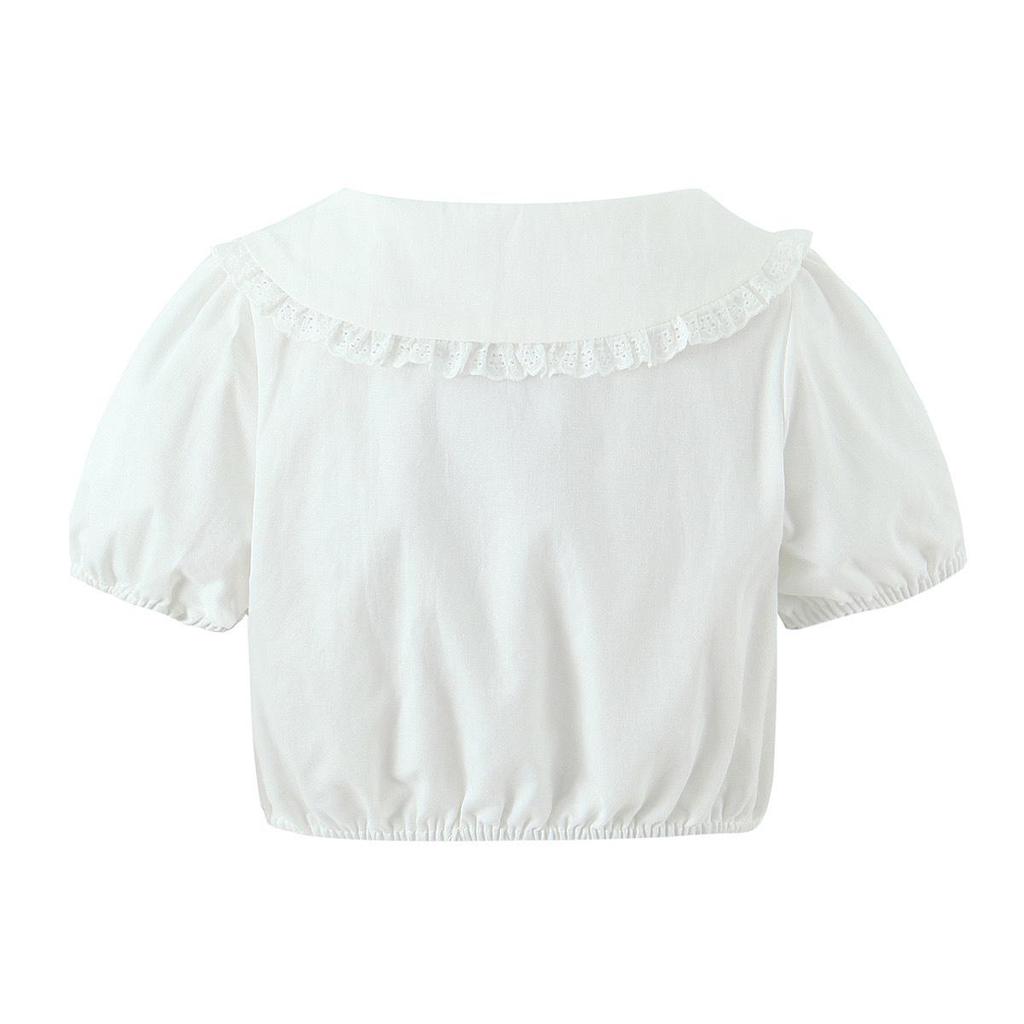 Lace Trim Bubble Sleeve Top & Skort Set - Women's Summer Two-Piece