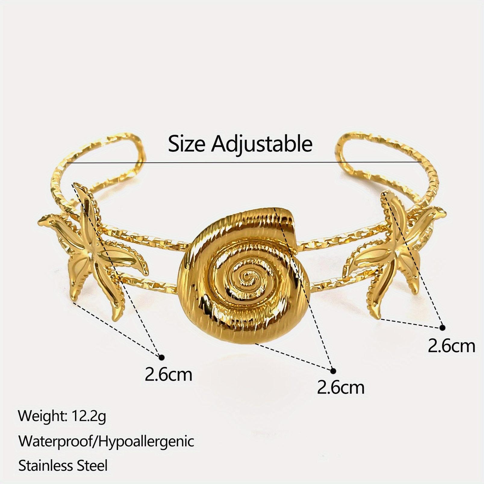 

Punk Style Stainless Steel Ocean Series Jewelry for Women Trendy Gold Plated Conch Starfish Double Layer Opening Bracelet