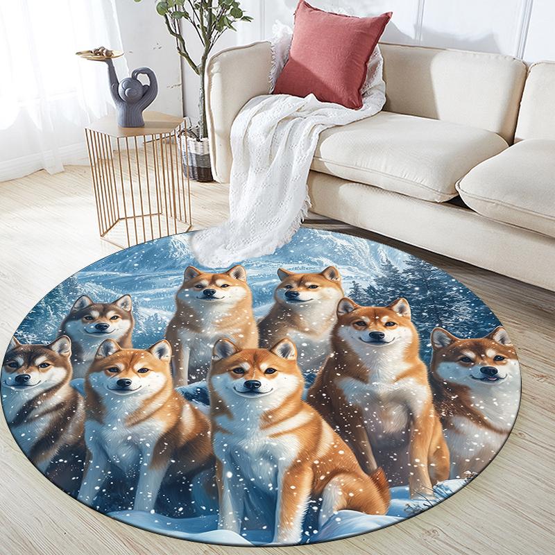 

Shiba Inu pattern round rug,Carpet Rug for Living Room Bedroom Playroom ,Non-slip Floor Mat,Holiday Gifts and Birthday Gifts. 80cmx80cm