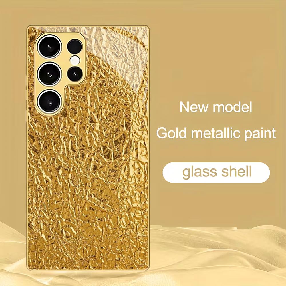 Vergoldetes gehärtetes Glas Handyhülle geeignet für Samsung Galaxy S26 S25 S24 S23 S22 S20 FE/Ultra/Plus sturzsichere Rückabdeckung