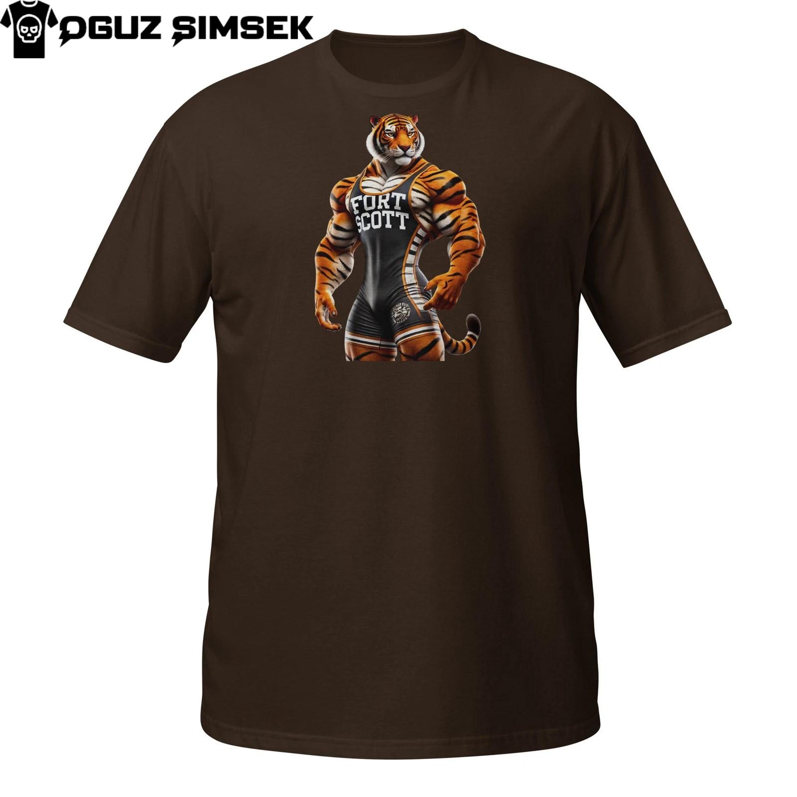 Tiger Wrestler T-Shirt Mens Womens Tees Top – Fierce Animal Sports Mascot Design 4XL