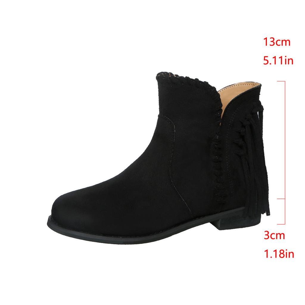 European station women's boots autumn and winter new large size spot Martin boots fringed suede round head sleeve Chelsea boots