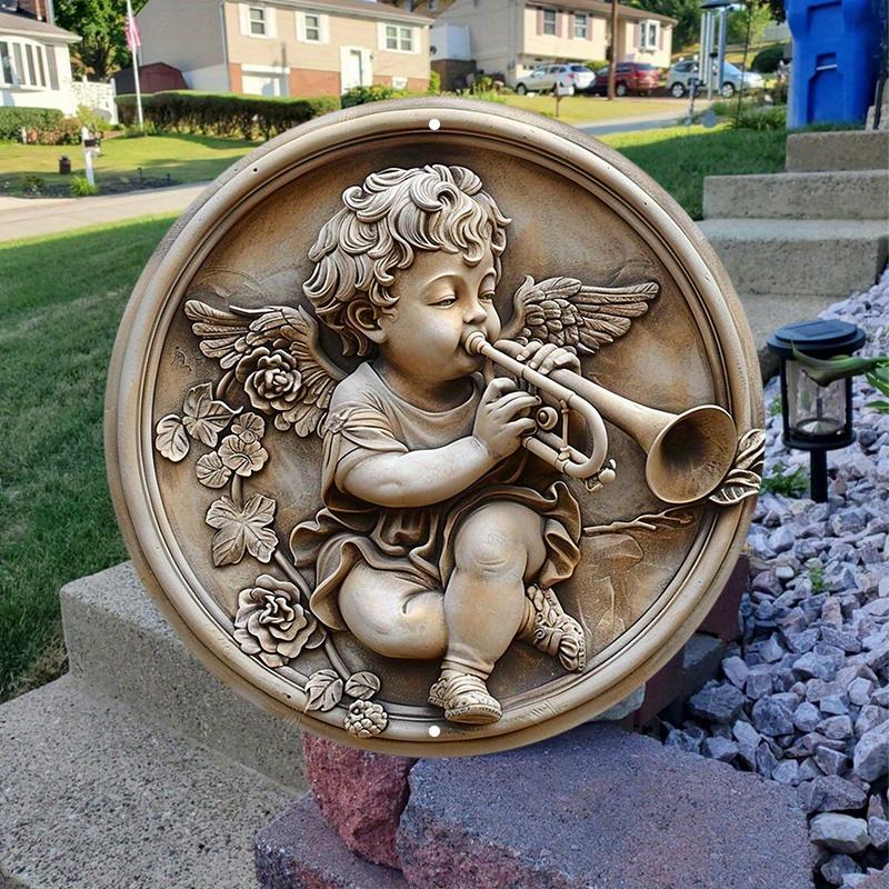 3D Relief Engel Trompete spielend, Holzschild, Geeignet für Wohnzimmer, Wand, Heimdekoration, Lustige Deko, Als Geschenk