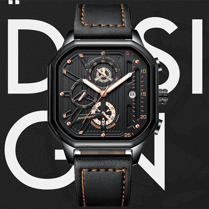 2024 Mighty Domineering Main Fashion Design Sports Watch Multifunction Pointer Dial Waterproof Luminous Leather Strap Luxury Quartz Watch