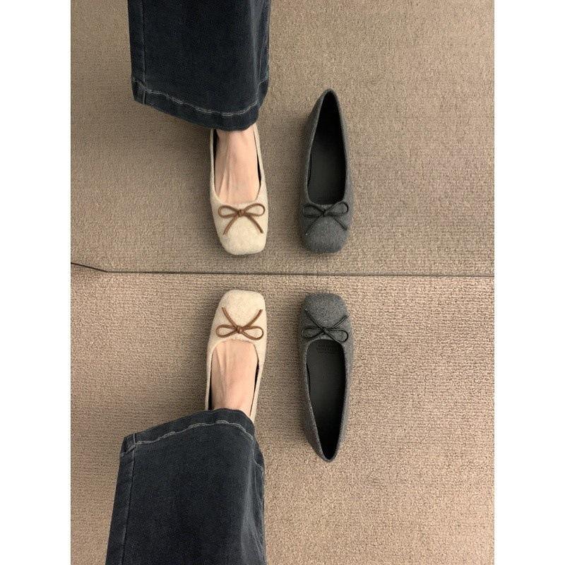 Gentle fairy wind bow shallow mouth single shoes autumn new ballet shoes soft-soled beanie shoes flat-soled ladyshoes