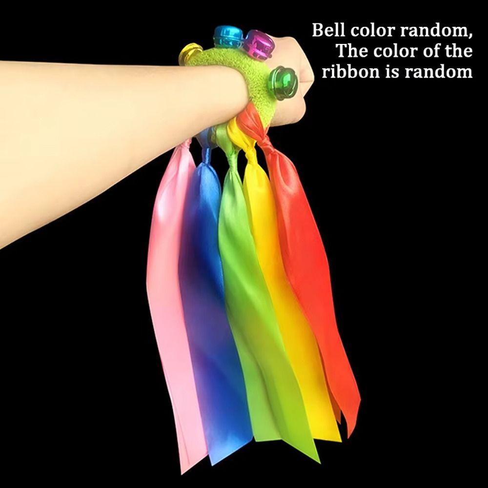 1Pcs/1Pair with Elastic Rope and Bell Children Wrist Ribbon Pom Club Dance Prop  Big Match