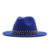 European and American Style Spring and Autumn Winter Imitation Felt Big Edge Hat British Retro Woolen Top Hat Women's Pearl Rhinestone Ribbon Jazz Hat