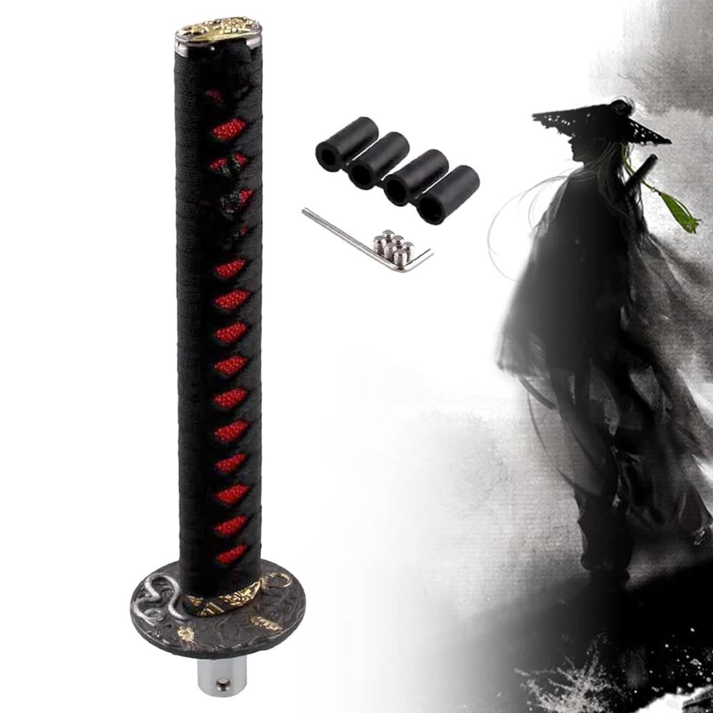 Katana Shift Knob Sword for Automobile Spare Part Speed Chrome Samurai Sword Sword Handle 265MM Lengthen Black+Red Color