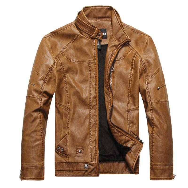 Men's simulated leather jacket European and American fashion men's locomotive PU high-quality leather jacket fleece leather jacket trendy brand