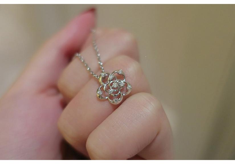 S925 Sterling Silver 18K Gold-Plated Camellia Pendant Necklace - Retro Style Clavicle Chain for Women S925 Silver