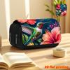 Red Flame Flower Hummingbird Print Double-Layer Flip Black Pencil Case - Back-To-School Essential Pencil Box, Daily Multi-Functional Makeup Bag, Large